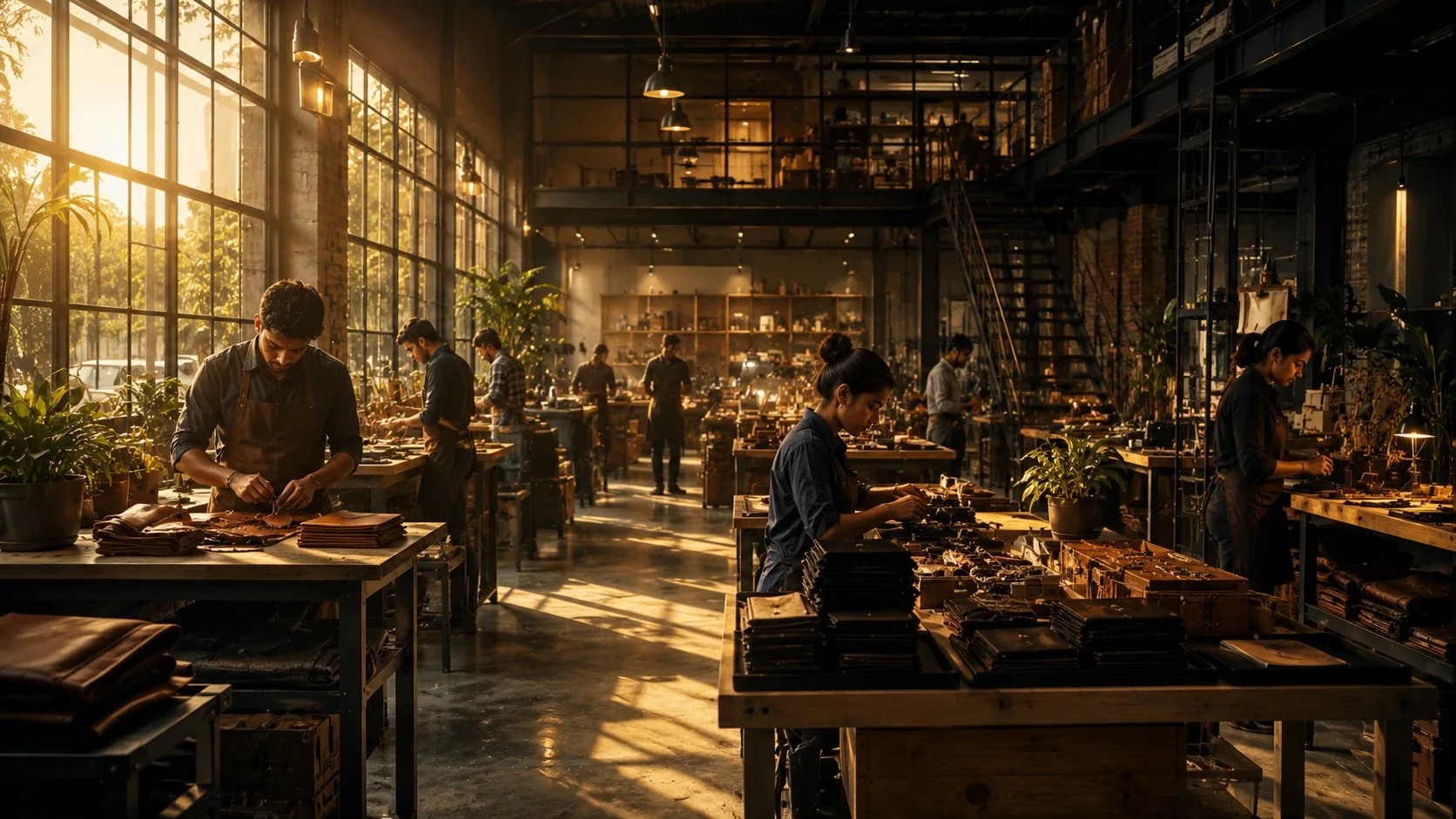 Craftspeople building and finishing work together in a workshop